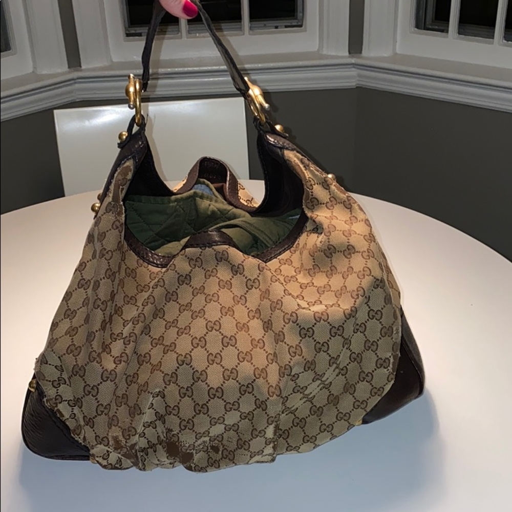 Large Gucci Jockey Hobo in Beige/Brown